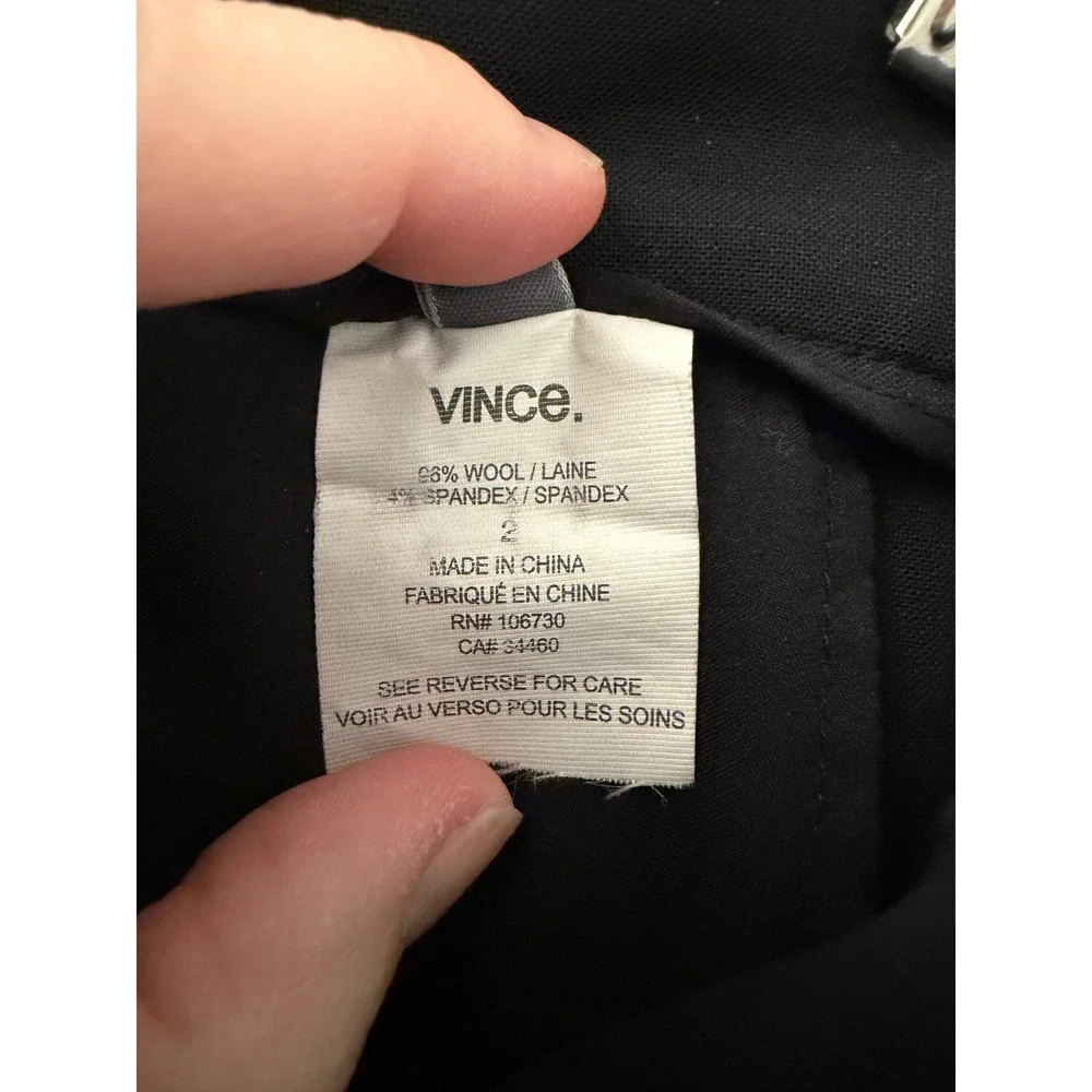 Vince Satin Trim Tuxedo Pants Black Wool Blend Low Rise Slim Fit Trousers Size 2